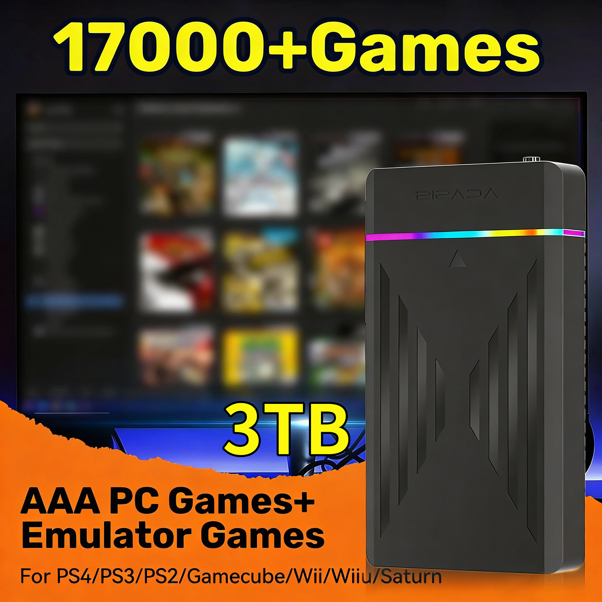 Retro Gaming Theme - Portable 3TB Gaming HDD Video Game