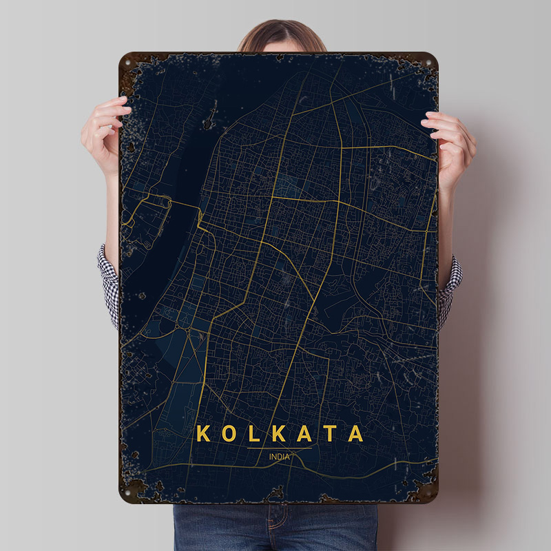 Kolkata India Map Art Tinplate - Retro Gaming India ulasan dan harga