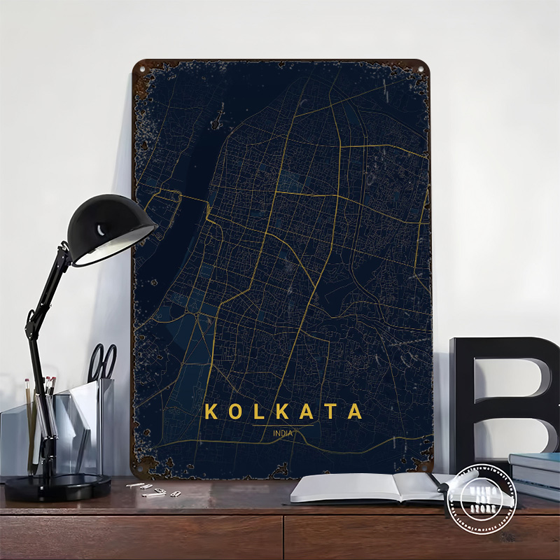 Kolkata India Map Art Tinplate - Retro Gaming India ulasan dan harga