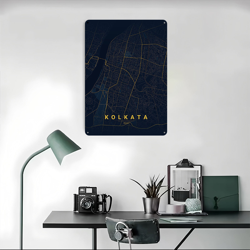 Kolkata India Map Art Tinplate - Retro Gaming India ulasan dan harga